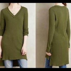 Anthropologie Deletta green ribbed tunic sweater